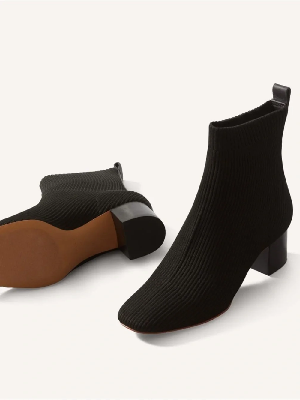 Everlane The Glove Boot Rib Knit Ankle Sock Boots Size 8 Black ReKnit Block Heel